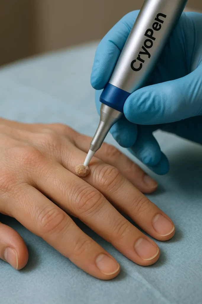 example of cryopen wart removal Darlington treatment on a persons finger