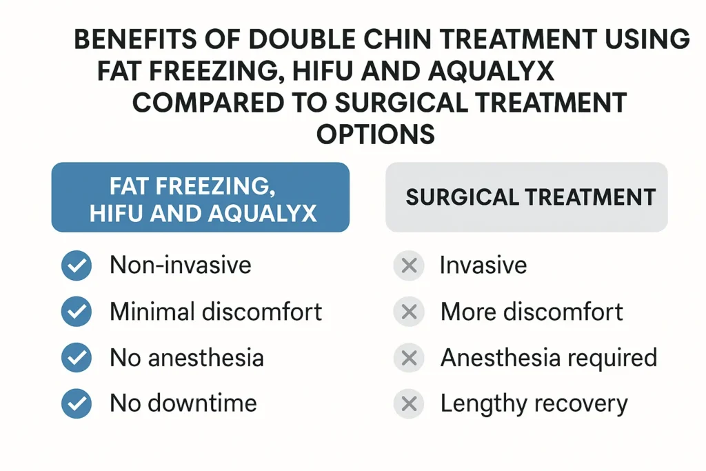 Graphic about the benefits of double chin treatment Darlington - from LA LIPO