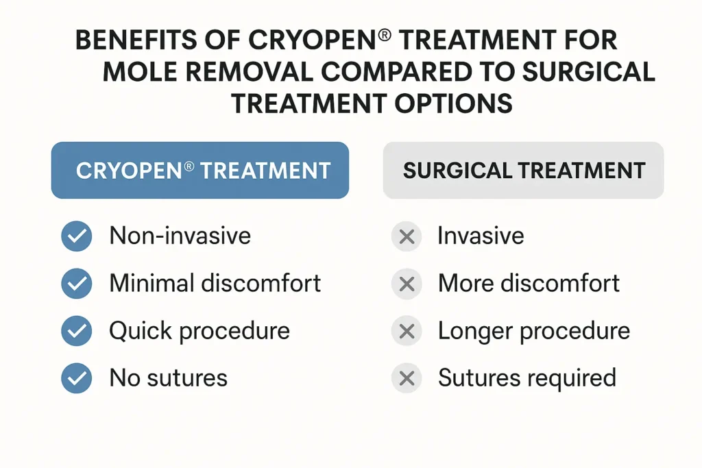 Table to show the benefits of getting moles removed Darlington from LA LIPO