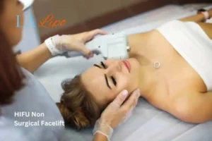 Woman having Hi-Fu to reduce wrinkles Darlington.