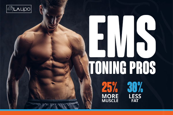 Graphic of man with toned body showing the benefits of LA-EMS Body Sculpting Darlington treatment