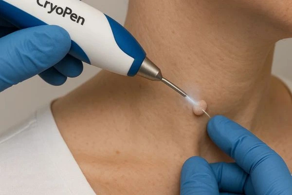 Person receiving cryotherapy Darlington for skin tag removal