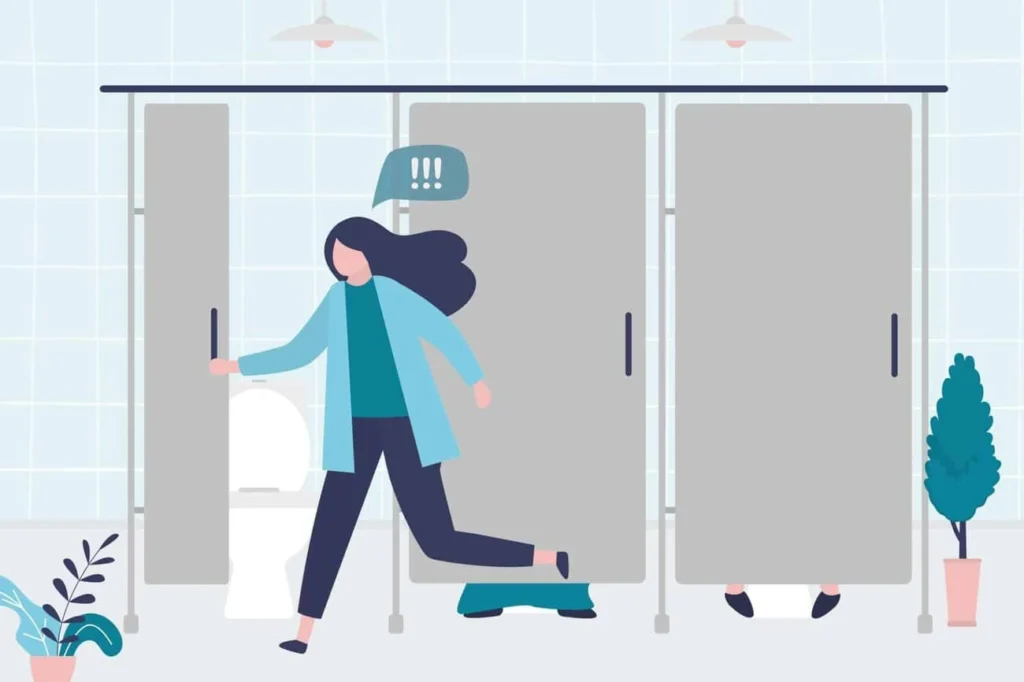 graphic of Urine incontinence Darlington woman running to the toilet.
