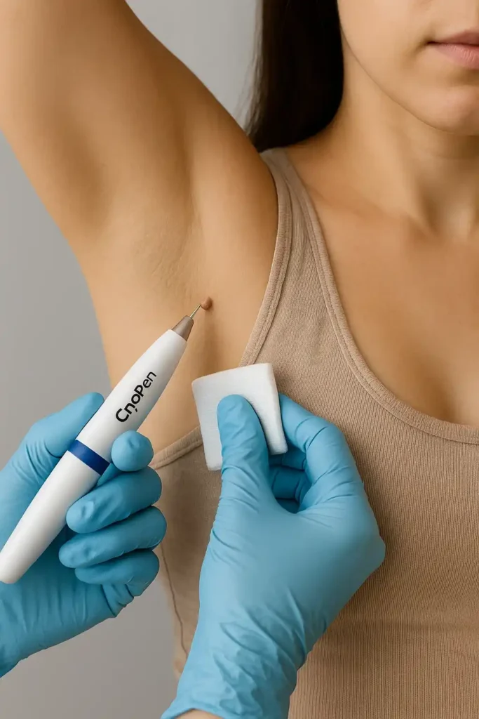 woman having cryopen to remove underarm skin tags Darlington