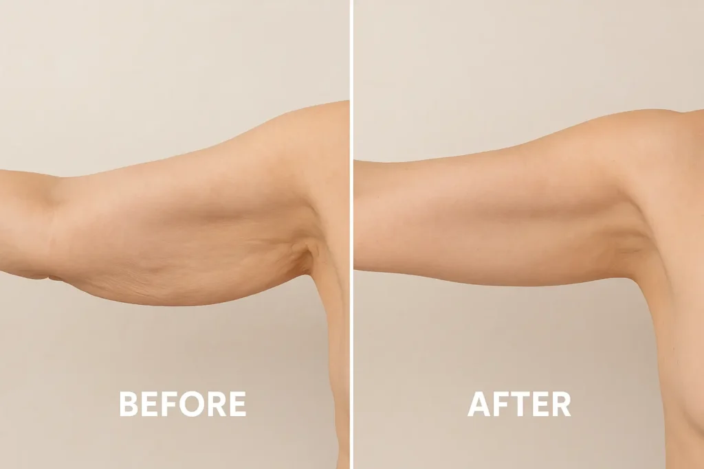 Picture of LA LIPO Darlington before and after results of skin tightening treatment on the upper arms.